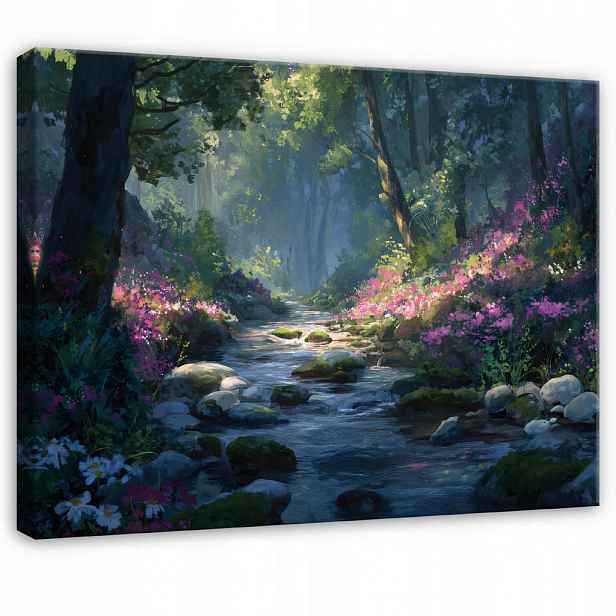 Wallarena OBRAZ na plátně Lesní řeka Zelená 60x40 cm