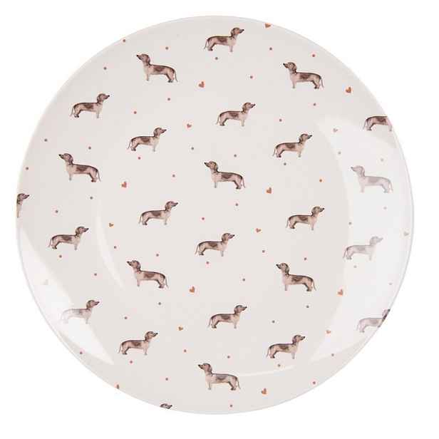 Porcelánový jídelní talíř s jezevčíky Dachshund Love - Ø 26cm Clayre & Eef