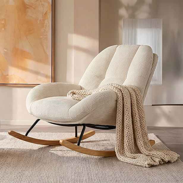 Houpací křeslo Meuble Cosy Skandinávský samet béžový do obývacího pokoje