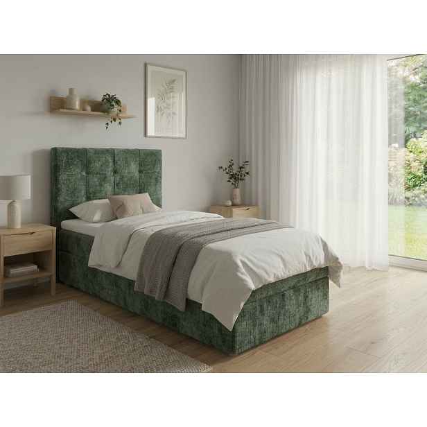 Čalouněná postel boxspring DIRELIS VIBE 90x200 cm tmavě zelená Matrace: Matrace Bonell pružinová
