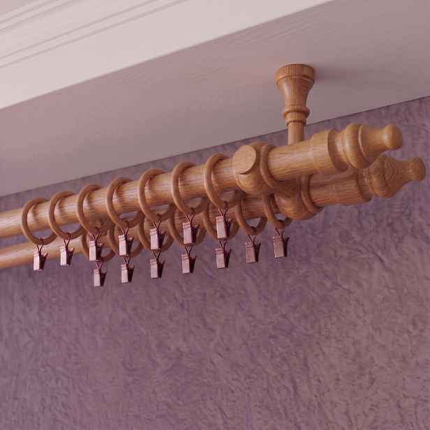 Dřevěná garnýž Ø 28 mm více rozměrů LINDA TOP FIX dub dvouřadá Mybesthome Rozměr: 180 cm