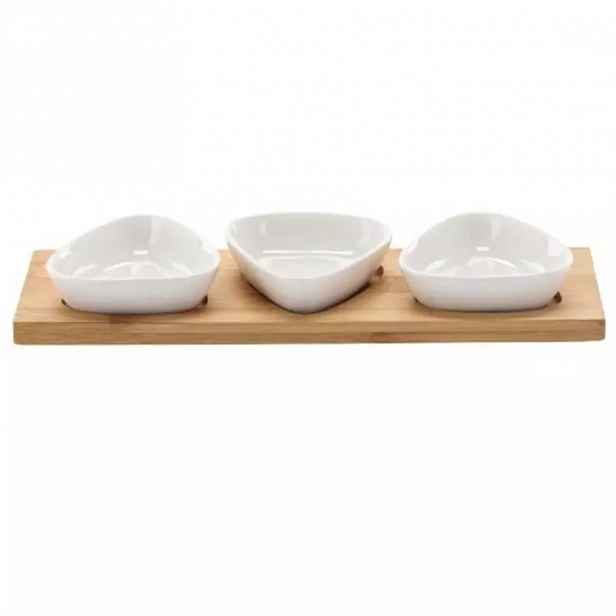 Sada 3 ks servírovacích misek 28x10x3cm hnědá, bílá