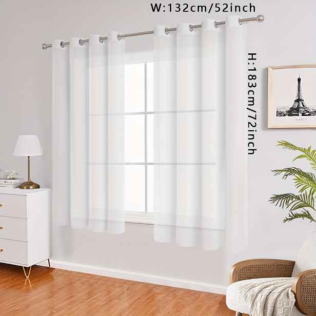 TEMU 2 ks, Texturované zatemňovací bílé minimalistické průsvitné voalové závěsy s oky, transparentní okenní závěsy pro romantickou atmosféru, pro
