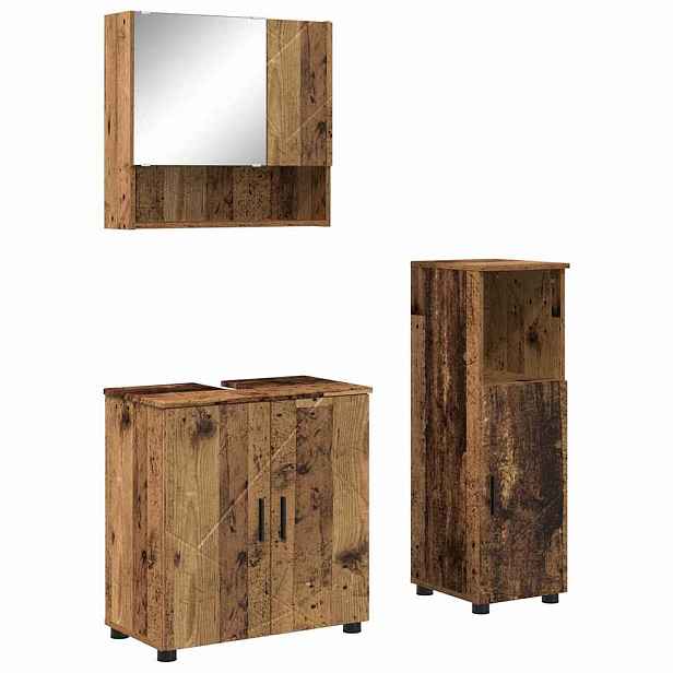 vidaXL Sada koupelnového nábytku 3 ks Staré dřevo 61 x 35 x 64 cm