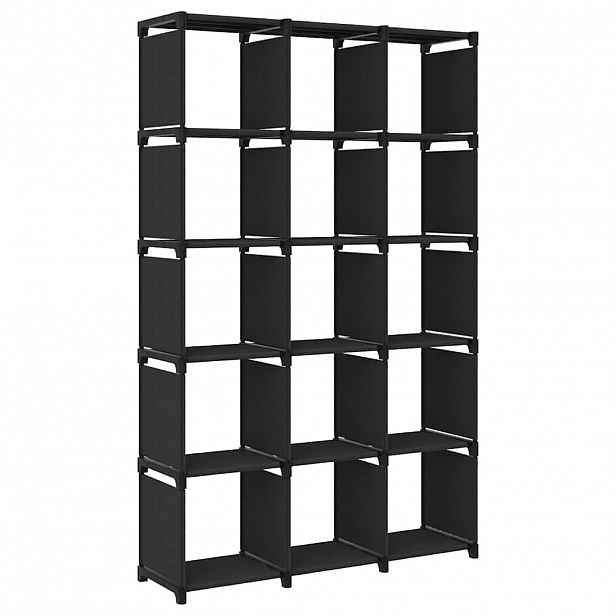 vidaXL Výstavní police s 15 přihrádkami černá 103x30x175,5 cm textil