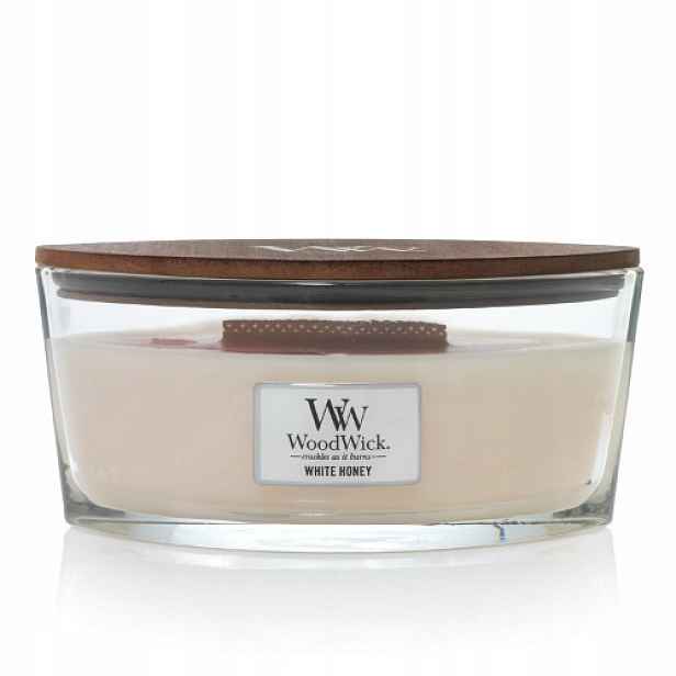 White Honey Woodwick Hearthwick vonná svíčka elipsa s dřevěným knotem