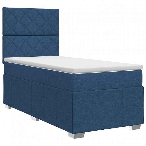 vidaXL Postel boxspring s matrací s čelo Modrá 90 x 200 cm Textil
