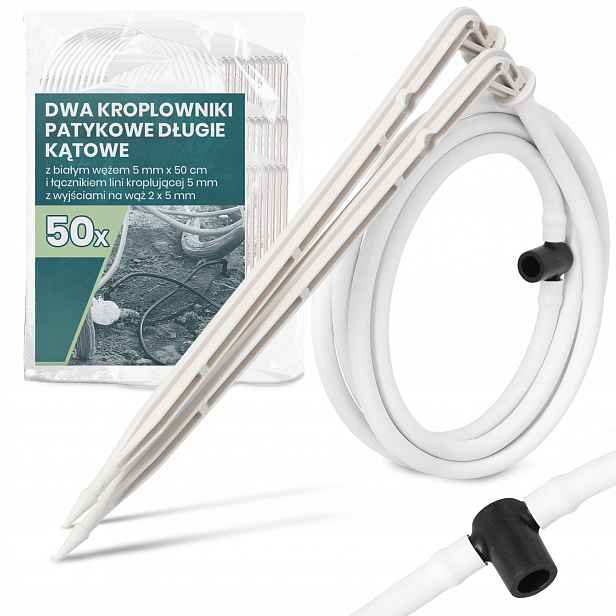 50x Tyčový Emitor 5 mm 50 cm Bílá Hadička pro zavlažování