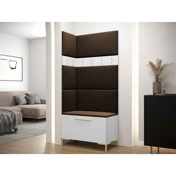 Stěna do chodby s čalouněnými panely ANDORA 4 - bílá / hnědá