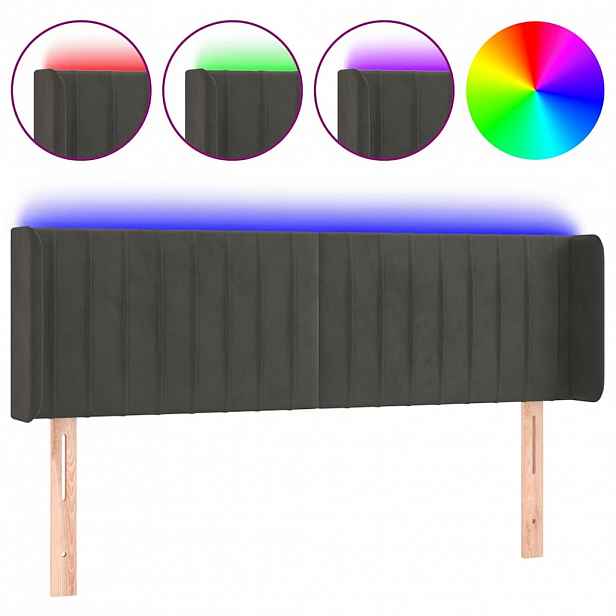 vidaXL Čelo postele s LED tmavě šedé 147 x 16 x 78/88 cm samet
