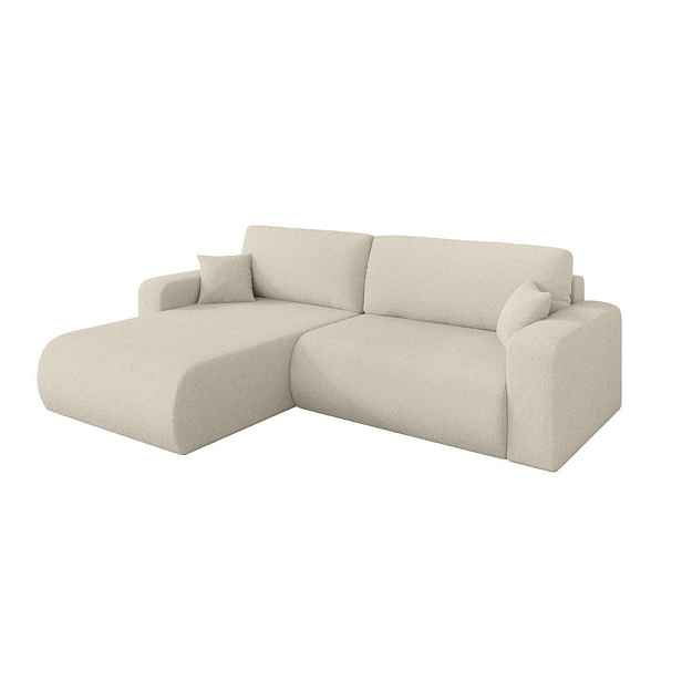 ALTDECOR ROHOVÁ SEDAČKA s funkcí spaní, otoman vlevo BERY-L 276x193x88 béžová bouclé