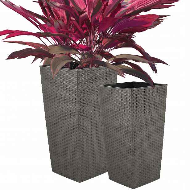 Květináč Grafit Rattan Vysoký 40x75 CM S Dekorativní Vložkou