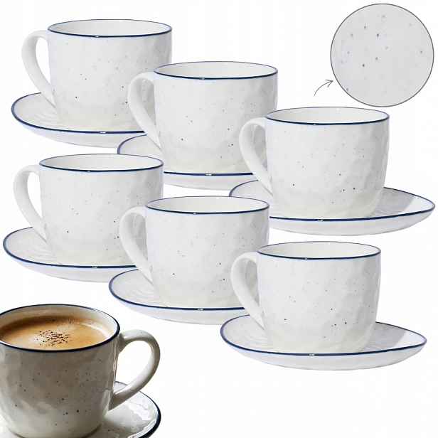 Šálky na kávu s podšálkem 220 ml 6 Ks Pebbles bílý porcelán