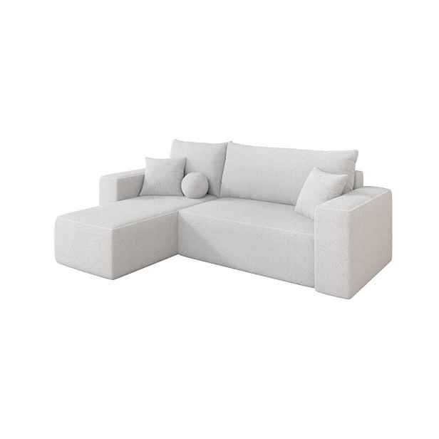 ALTDECOR ROHOVÁ SEDAČKA s funkcí spaní, otoman vlevo SENO-L 249x139x85 bílá bouclé
