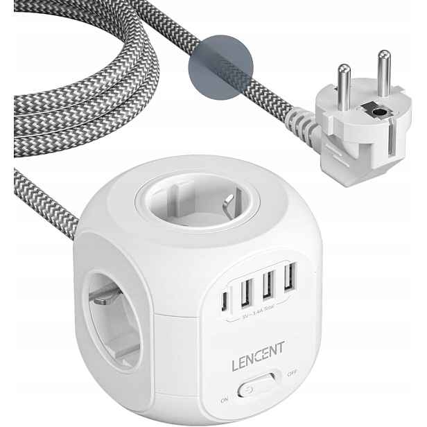 Ochranná Lišta Proti Přepětí 8v1 4 Zásuvka 3 Usb-a 1 Usb-c
