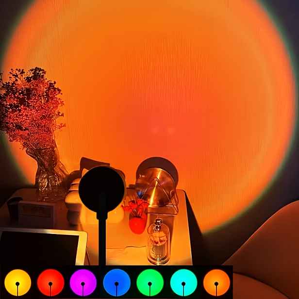 TEMU Barevné LED světlo západu slunce, sedm nastavitelných , USB Plug-And-Play, 360 stupňů rotace, ambientní osvětlení západu slunce, vhodné pro