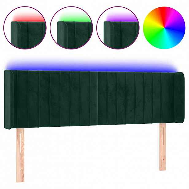 vidaXL Čelo postele s LED tmavě zelené 147 x 16 x 78/88 cm samet