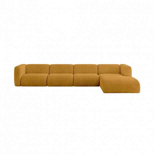 ALTDECOR ROHOVÁ SEDAČKA S PRAVOU OTOMANOU MIRA-L3 409x179x70 Hořčicově žlutá Manšestr
