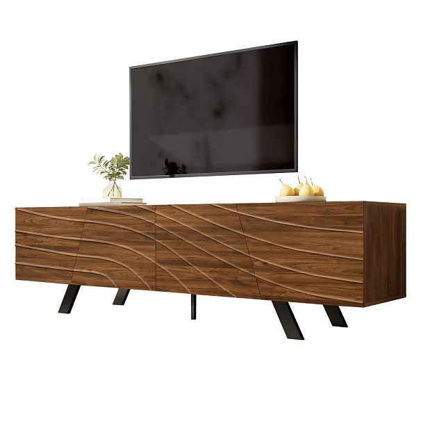 Modenvie NÍZKÁ komoda 160/39/50,5 cm z MDF v ořechové barvě s vlnitým čelem