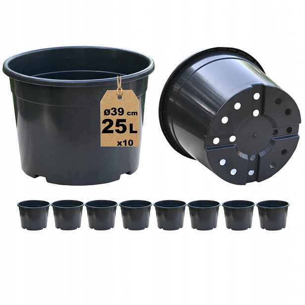 Plastové květináče velké 25L 39 Cm RS25R x 10 Ks na vánoční stromky rajčata dýně