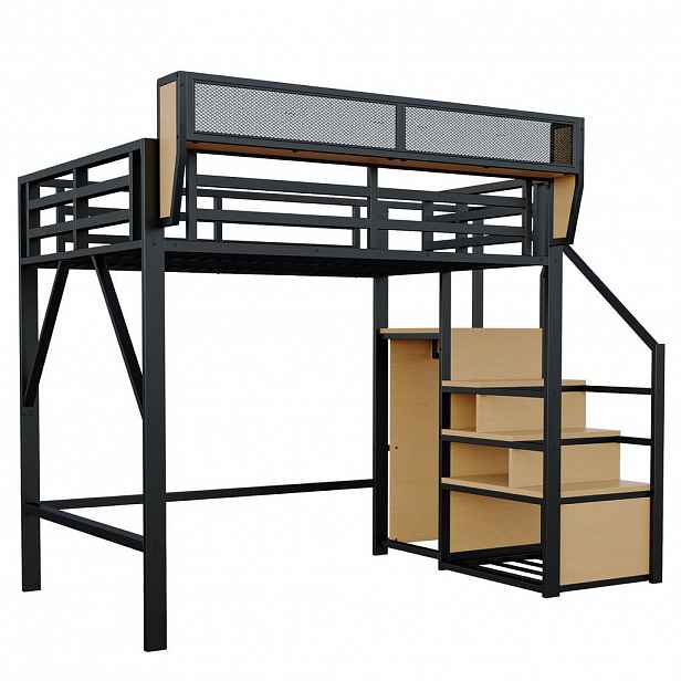 STILVORA PATROVÁ POSTEL 140/200 cm, černá, se žebříkem a policí, moderní design