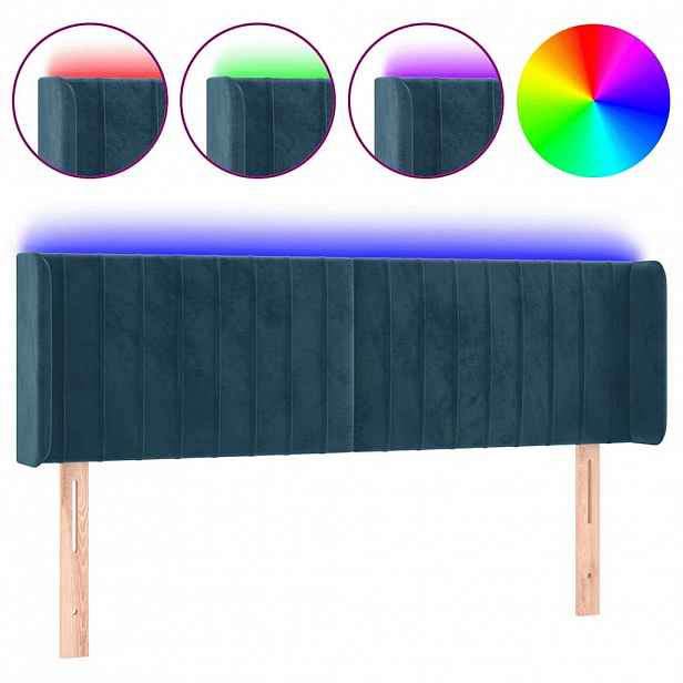 vidaXL Čelo postele s LED tmavě modré 147 x 16 x 78/88 cm samet