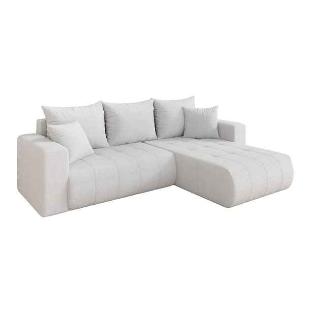 ALTDECOR ROHOVÁ SEDAČKA s funkcí spaní, otoman vpravo MILA-L 277x194x86 bílá bouclé