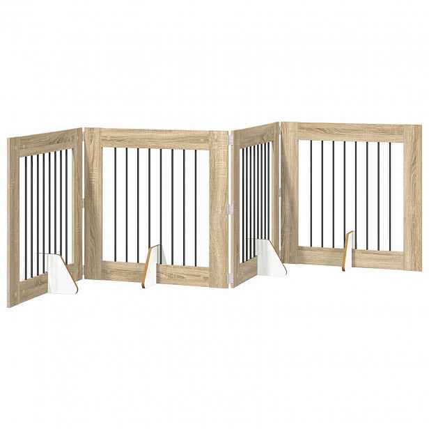 vidaXL Skládací psí brána se stojany 4 ks Dub sonoma 321 cm