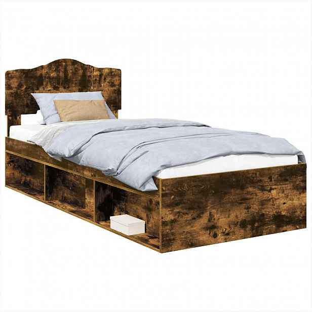vidaXL Rám postele Kouřový dub 90 x 190 cm Masivní borové dřevo