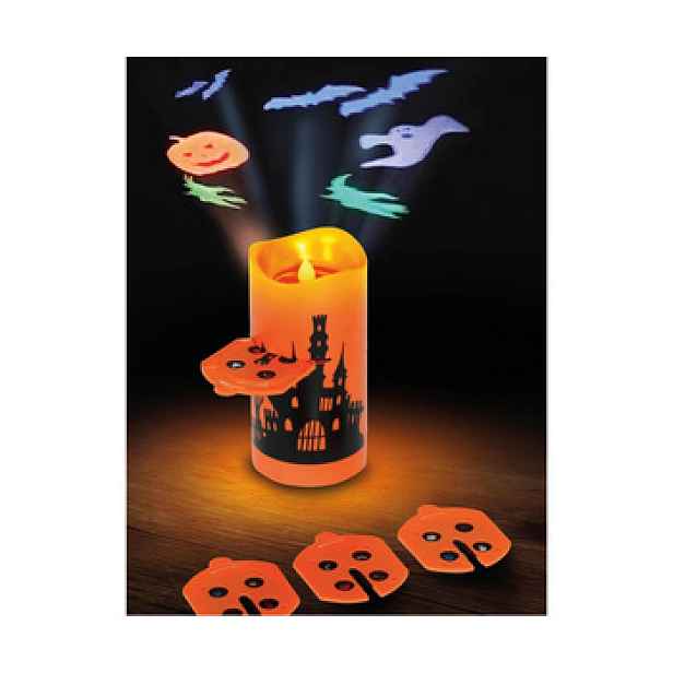 Projektor svíčka Led 4 diapozitivy Halloween displej Duch Dýně netopýr