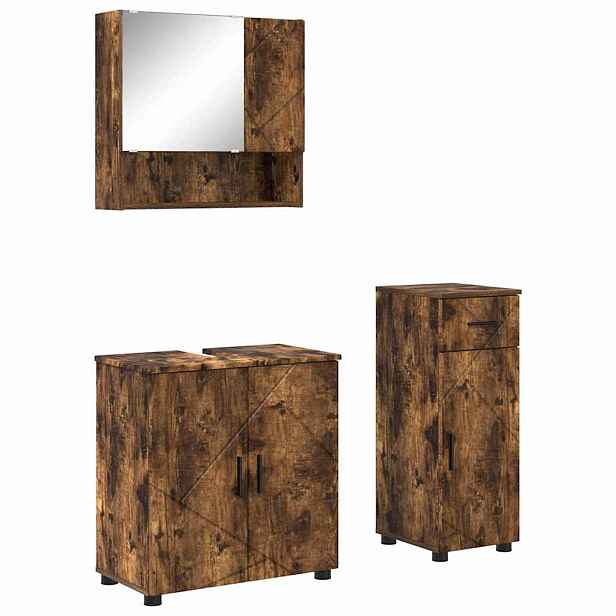 vidaXL Sada koupelnového nábytku 3 ks Kouřový dub 61 x 35 x 64 cm