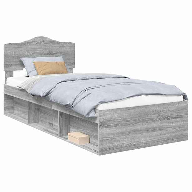 vidaXL Rám postele Šedý Sonoma 90 x 190 cm Masivní borové dřevo