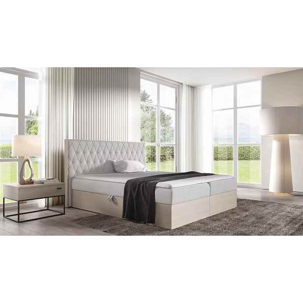 Manželská postel 200x220 CHANTELLE 6 - nordic teak / světle šedá 2 + topper ZDARMA