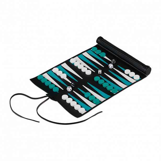 Relaxdays BACKGAMMON Tyrkysová cestovní sada rolovací 38-dílná