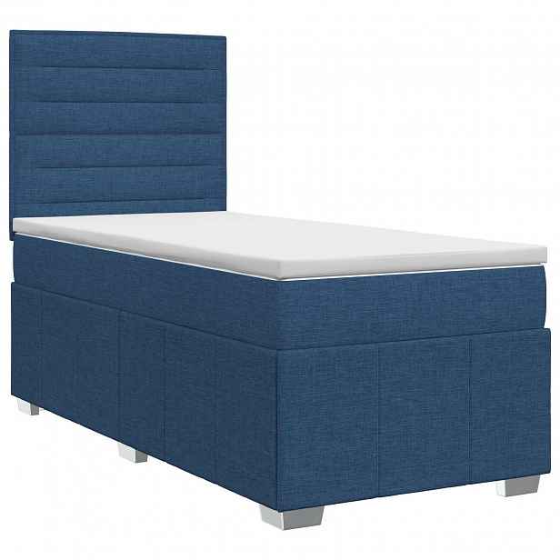 vidaXL Postel boxspring s matrací s čelo Modrá 100 x 200 cm Textil