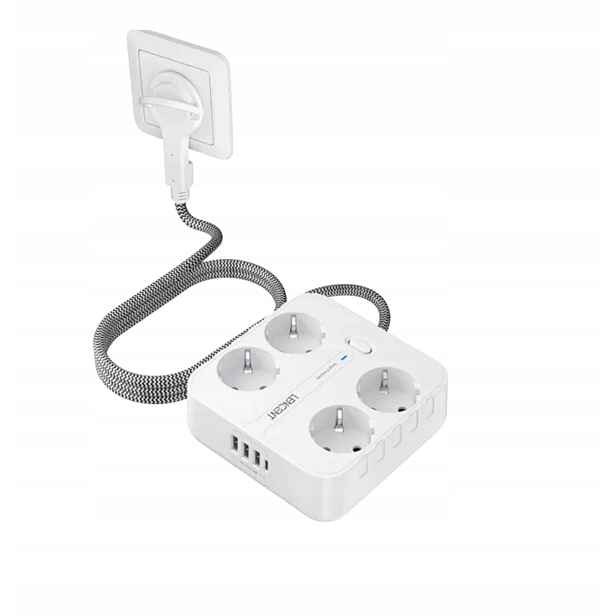 Prodlužovací Kabel Lencent 3 m, 4x Schuko Eu, 3x Usb A, 1x Usb C, bílý, 3 metry
