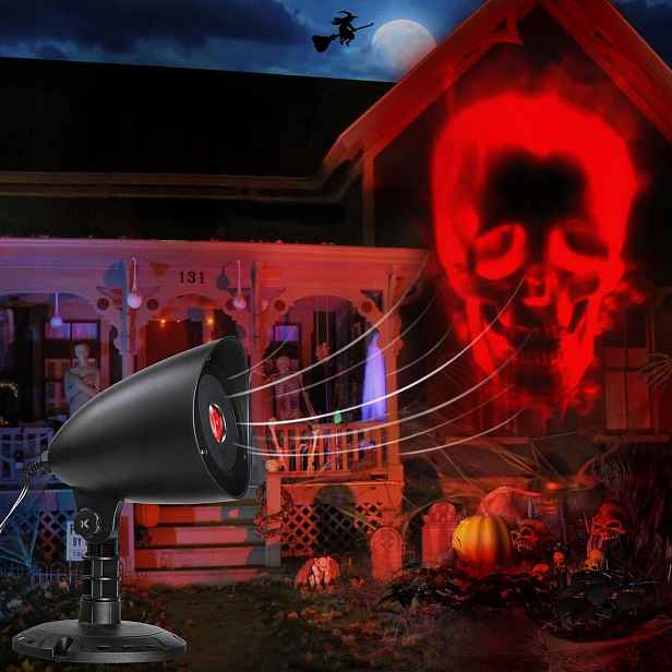 Projektor Halloween 3D Led Červená Lebka Dynamický Voděodolný Hologram