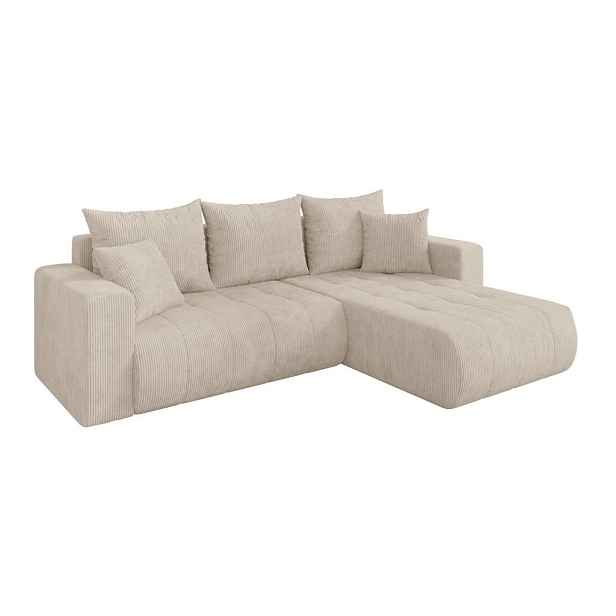 ALTDECOR ROHOVÁ SEDAČKA s funkcí spaní, otoman vpravo MILA-L 277x194x86 béžová manšestr