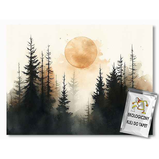 Fototapeta Flizelina Akvarel Krajina Les Noc Měsíc Úplněk 254x184 130g