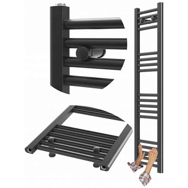 Koupelnový Radiátor Černý Žebříkový 30x120 cm Radiátor Montáž 180° Breno