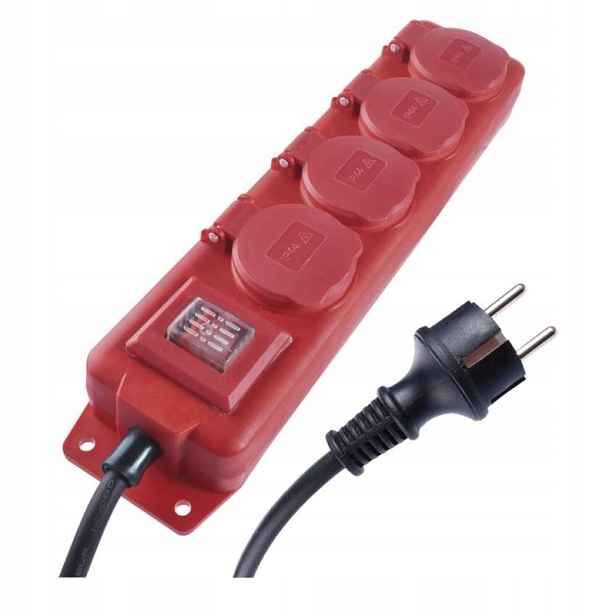 Prodlužovací kabel 5 m 4 zásuvky s vypínačem černo-červený guma…
