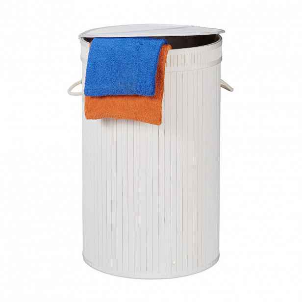 Relaxdays KOŠ na prádlo bílý bambus s výklopným víkem 65 l