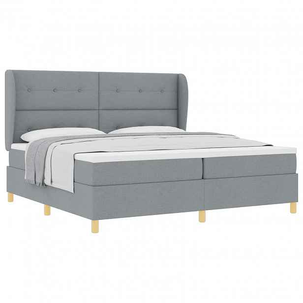 vidaXL Postel s boxspringem s čelo Světle šedá 200 x 200 cm textil
