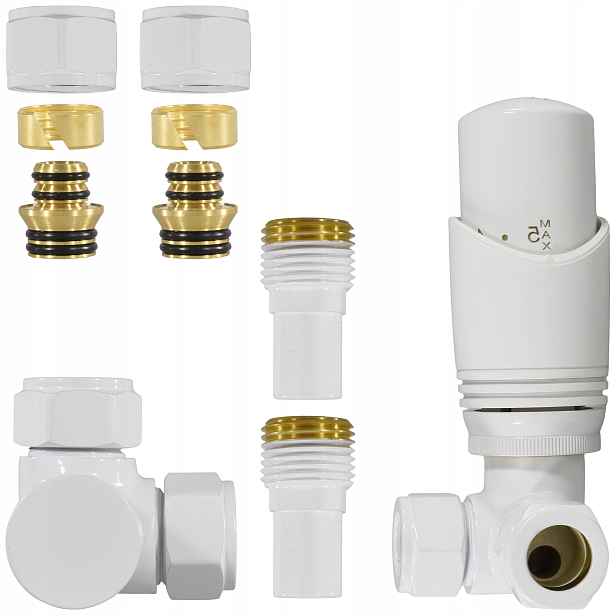 Axiální termostatický Set Bílý 1/2" Pex 16 CU15 Levý/pravý ventil