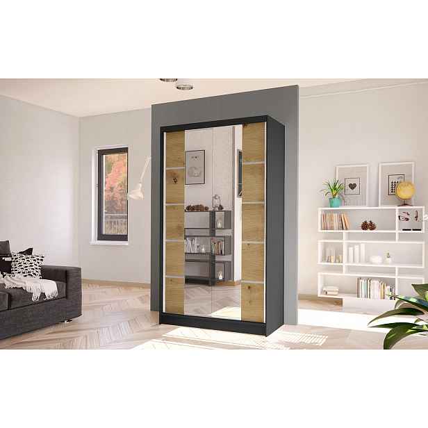 Elegantní šatní skříň ARINI 5 - šířka 100 cm, černá / dub artisan