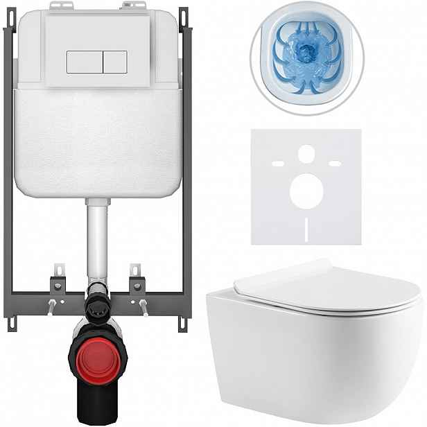 Kompletní WC set Basic/Felci - bílá lesklá - WC tlačítko Modulo/Bílá - pro zazdění - 53x37 cm