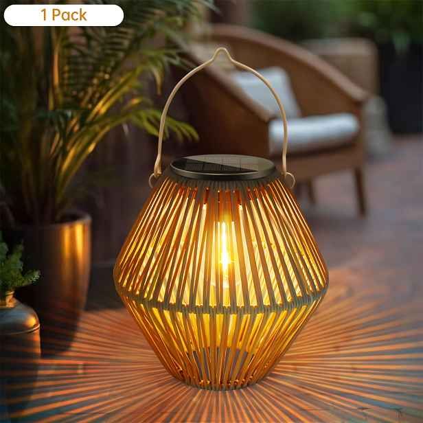 TEMU Solární ratanová , diamantová/válcová lampa IP65 ratanová , lampa pro slavnostní atmosféru, krajinná lampa, závěsná lampa, vhodná pro garáže,