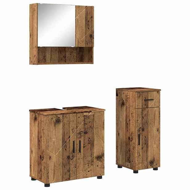vidaXL Sada koupelnového nábytku 3 ks Staré dřevo 61 x 35 x 64 cm