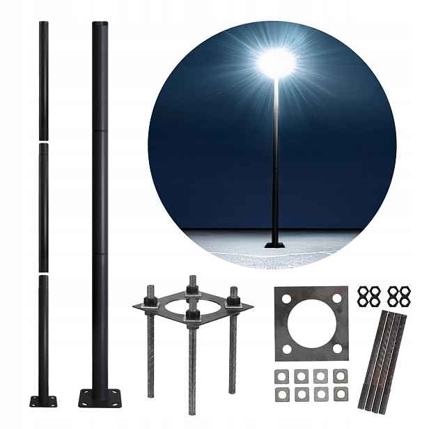 Sloupové osvětlovací stožáry pro solární lampy a pouliční lampy 3 m, průměr 60 mm