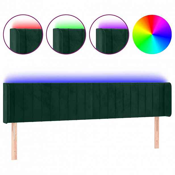vidaXL Čelo postele s LED tmavě zelené 163 x 16 x 78/88 cm samet